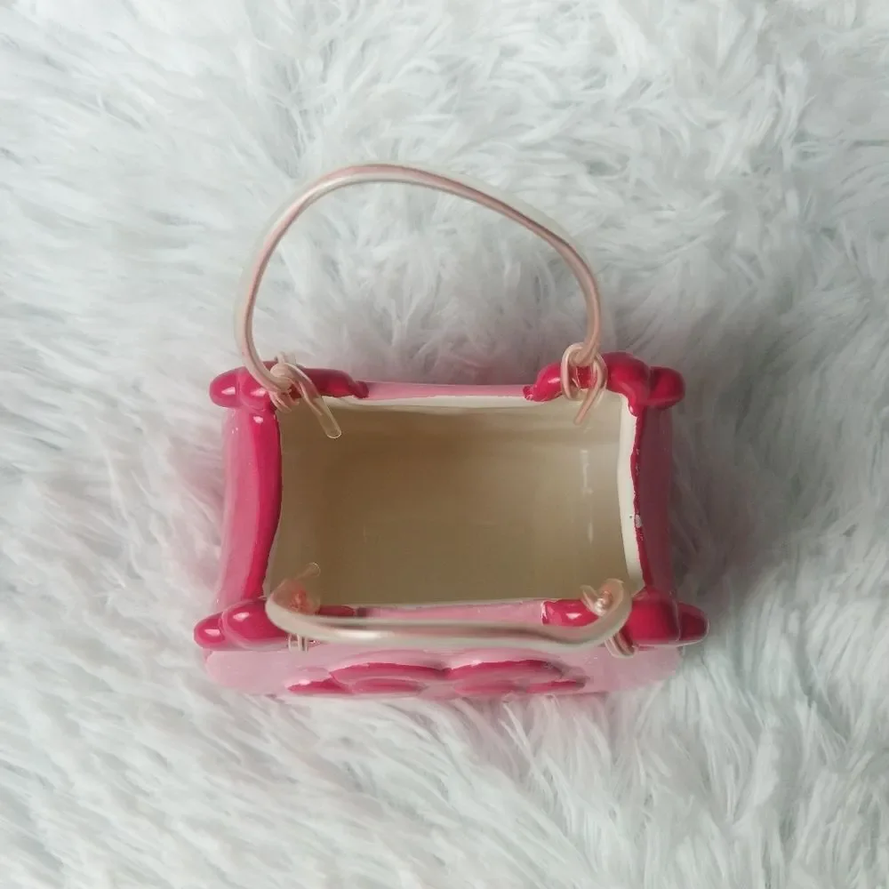 Pink Heart Ceramic Mini Purse Flower Planter Vase Table Centerpiece Decor